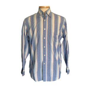 Bugatchi Uomo Medium Blue White Striped Casual Shirt